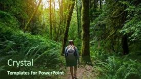 Presentation with northwest forest - Presentation design having solo-female-hiker-walking-through background and a tawny brown colored foreground