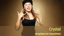  Presentation with funky - Colorful theme enhanced with portrait of beautiful young businesswoman using her mobile phone in the office backdrop and a light blue colored foreground