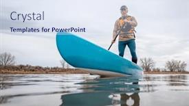  Presentation with spring water - Presentation design consisting of solo-senior-male-paddling background and a sky blue colored foreground