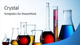  Presentation with solution chemistry - Slide deck consisting of solution chemistry - flask with chemicals and test background and a sky blue colored foreground