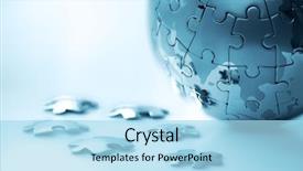  Presentation with global strategy - Slide set featuring solution concept - earth jigsaw puzzle background and a light blue colored foreground