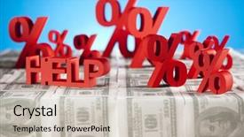  Presentation with crisis - Slide set featuring solution description - help in finance crisis background and a  colored foreground