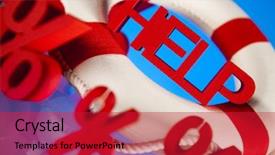  Presentation with solution description - Slide deck featuring solution description - life buoy with percent help background and a  colored foreground