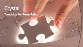  Presentation with hand holding puzzle piece - PPT theme consisting of solution problem - hand holding puzzle piece background and a coral colored foreground