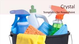  Presentation with cleaning - Slides featuring solvent chemicals - bucket with cleaning supplies isolated background and a lemonade colored foreground