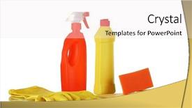  Presentation with cleaning - Presentation theme consisting of solvent chemicals - cleaning products isolated on white background and a  colored foreground