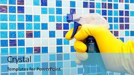  Presentation with tile wall seamless - Presentation theme enhanced with solvent chemicals - person doing chores in bathroom background and a light blue colored foreground