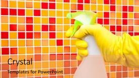  Presentation with red grapefruit orange orange - Theme having solvent chemicals - person doing chores in bathroom background and a  colored foreground