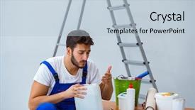  Presentation with renovation - Audience pleasing slides consisting of solvent chemicals - repairman doing renovation repair backdrop and a  colored foreground