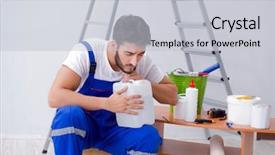  Presentation with renovation - PPT theme featuring solvent chemicals - repairman doing renovation repair background and a  colored foreground