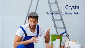  Presentation with renovation - Presentation design featuring solvent chemicals - repairman doing renovation repair background and a  colored foreground
