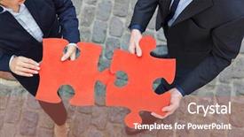  Presentation with together puzzle pieces - PPT theme enhanced with solving big red jigsaw puzzle background and a coral colored foreground