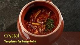  Presentation with black ceramic - PPT theme featuring solyanka-soup-close-up-traditional background and a tawny brown colored foreground