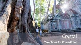  Presentation with ancient - Theme having som - family visiting ancient ta prohm background and a gray colored foreground