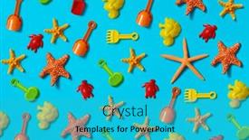  Presentation with molds - PPT theme having some-beach-shovels-and-rackets background and a teal colored foreground