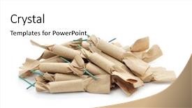  Presentation with fuse - Slide set enhanced with some brown firecrackers with green fuse on a white background background and a white colored foreground