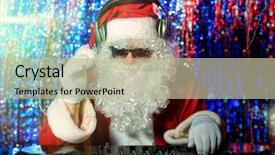  Presentation with santa claus holding scroll paper - Slide set having some christmas cheer disco lights background and a mint green colored foreground