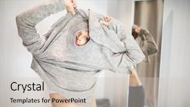  Presentation with online shopping store - Theme featuring free addiction - young woman shopping background and a soft green colored foreground