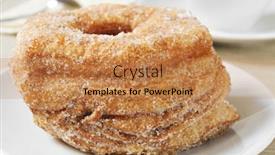  Presentation with pastries - Audience pleasing slides consisting of some croissant-doughnut pastries sprinkled with sugar and a cup of coffee backdrop and a coral colored foreground