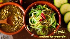  Presentation with italian food - Theme with some earthenware bowls with zucchini background and a tawny brown colored foreground