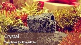  Presentation with christmas candy - Theme with some lumps of candy coal and some christmas ornaments and gifts on a rustic wooden table with a retro effect background and a tawny brown colored foreground