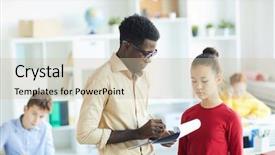  Presentation with teacher - Presentation theme with some mistakes in her essay background and a  colored foreground