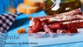  Presentation with chorizo - Slides enhanced with some-pieces-of-fuet background and a light blue colored foreground