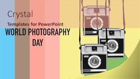  Presentation with cameras - Beautiful slide deck featuring some-retro-film-cameras backdrop and a coral colored foreground