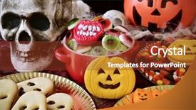  Presentation with scary halloween - PPT theme enhanced with some skulls and cobweb background and a tawny brown colored foreground