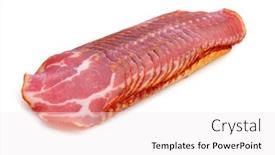  Presentation with meat - Slide deck with some-slices-of-lomo-embuchado background and a sky blue colored foreground