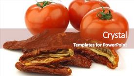  Presentation with dried tomato - Presentation with some whole fresh tomatoes and sun dried tomato pieces on a white background background and a crimson colored foreground