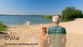  Presentation with tree river - Audience pleasing PPT theme consisting of somebody - senior man sitting at tree backdrop and a coral colored foreground