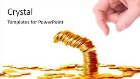  Presentation with crash - Colorful PPT theme enhanced with someone crash gold coin column backdrop and a white colored foreground