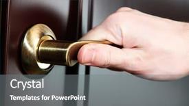  Presentation with open door policy health care - Beautiful PPT layouts featuring someone opens door close-up backdrop and a gray colored foreground