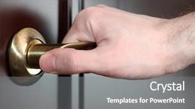  Presentation with access - Beautiful PPT theme featuring someone opens door close-up backdrop and a gray colored foreground