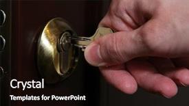  Presentation with lock key - Cool new theme with someone opens door key close backdrop and a black colored foreground