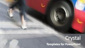  Presentation with displaying - Presentation design enhanced with someone running for the bus background and a gray colored foreground
