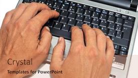  Presentation with keyboard - PPT theme consisting of someone-typing-in-a-keyboard background and a coral colored foreground