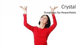  Presentation with woman hands raised to sky - Presentation theme featuring something abstract above her head background and a white colored foreground