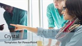  Presentation with old desktop computer - Slide deck enhanced with something to colleague on desktop background and a light blue colored foreground