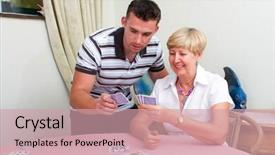  Presentation with playing cards - Colorful PPT theme enhanced with son and mother playing cards backdrop and a coral colored foreground