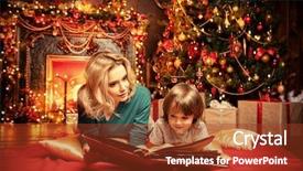  Presentation with family reading - PPT theme enhanced with son are reading a book background and a tawny brown colored foreground