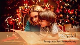  Presentation with happy new year - Beautiful presentation theme featuring son are reading a book backdrop and a yellow colored foreground