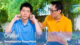  Presentation with father son hands - Audience pleasing slides consisting of green wall under a river backdrop and a yellow colored foreground