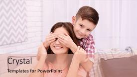  Presentation with eyes - PPT layouts with son closing his mother eyes background and a coral colored foreground