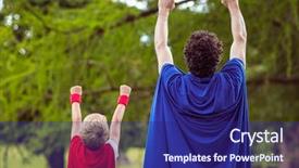  Presentation with superman - Cool new slide deck with son dressed as superman backdrop and a navy blue colored foreground