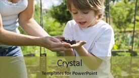  Presentation with community garden - Colorful presentation theme enhanced with son exploring soil in community backdrop and a gold colored foreground