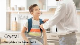  Presentation with helping man - Slide set with son get ready for school background and a soft green colored foreground