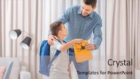  Presentation with helping man - Presentation design having son get ready for school background and a soft green colored foreground