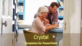  Presentation with home office - Slide deck enhanced with son giving senior parent financial background and a tawny brown colored foreground